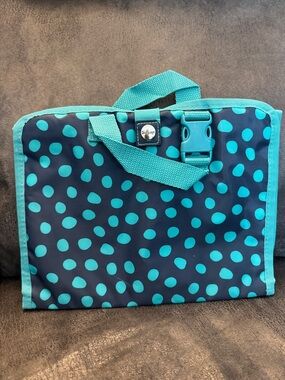 Thirty-One Tri Fold Make-Up Organizer - Navy with Teal Polka Dots
